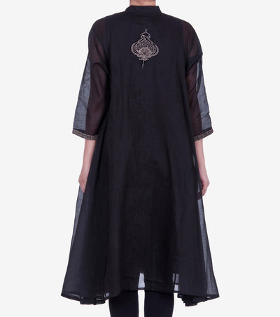 Black Embroidered Cotton Choga