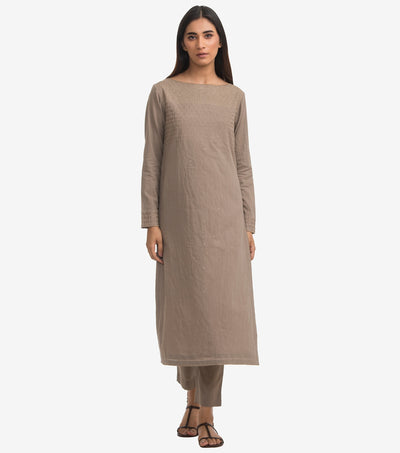 Beige cambric embroidered kurta set