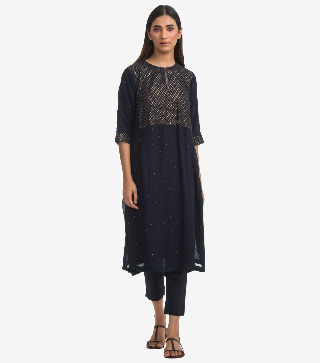 Navy Blue Georgette Embroidered Kurta