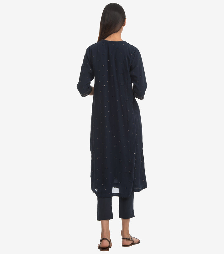 Navy Blue Georgette Embroidered Kurta