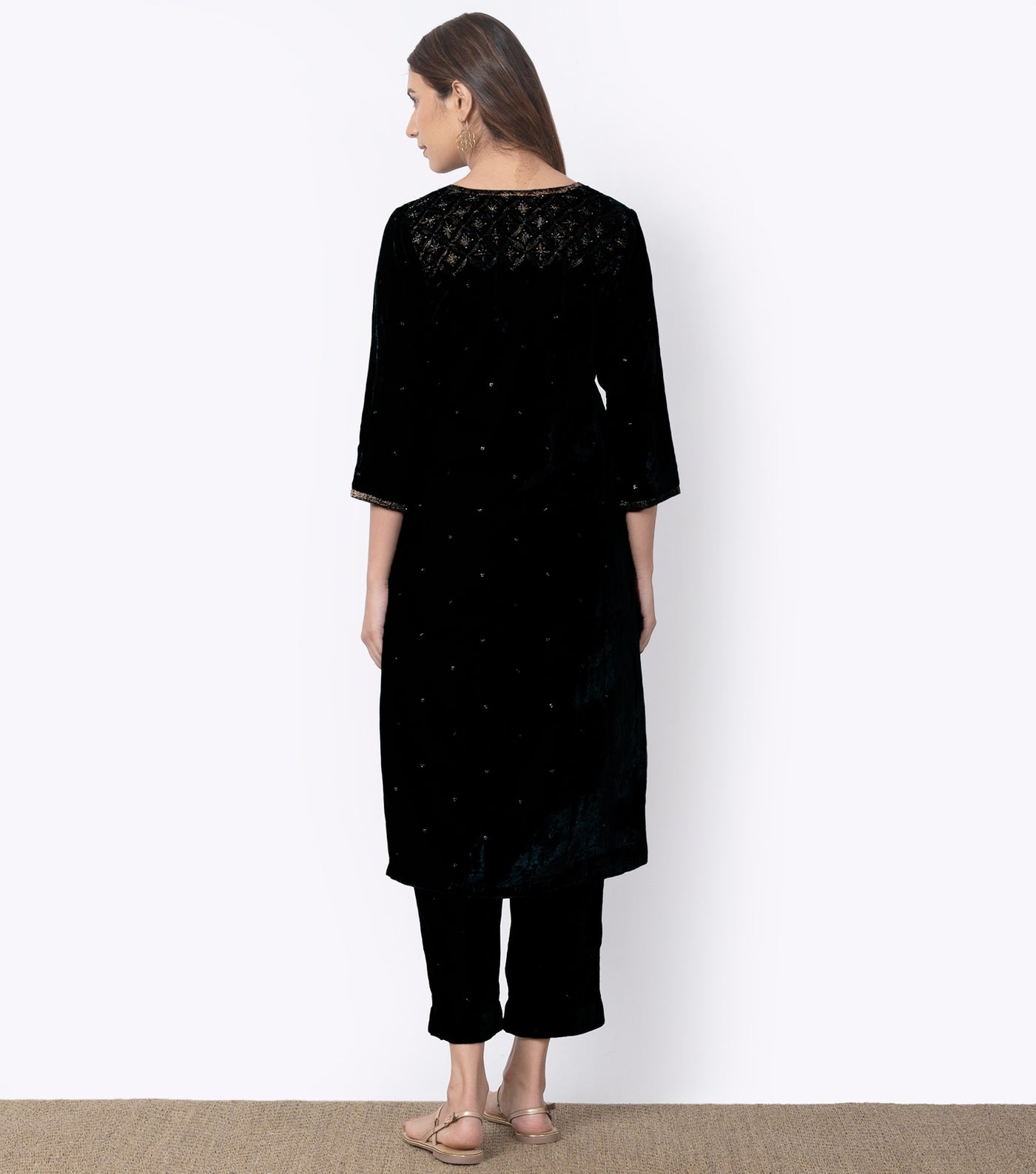 black Velvet Embroidered Suit Set