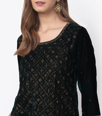 black Velvet Embroidered Suit Set