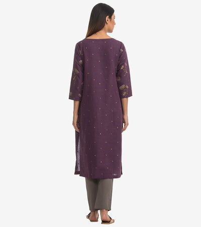 Purple Embroidered Linen Suit set