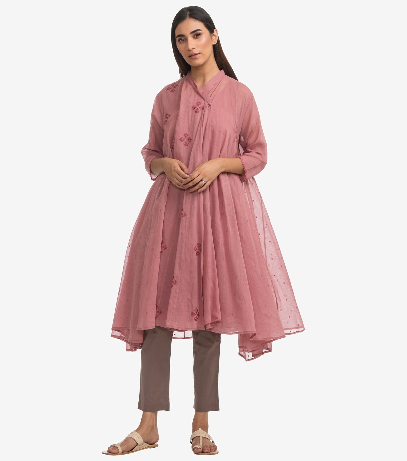 Pink cotton embroidered Choga