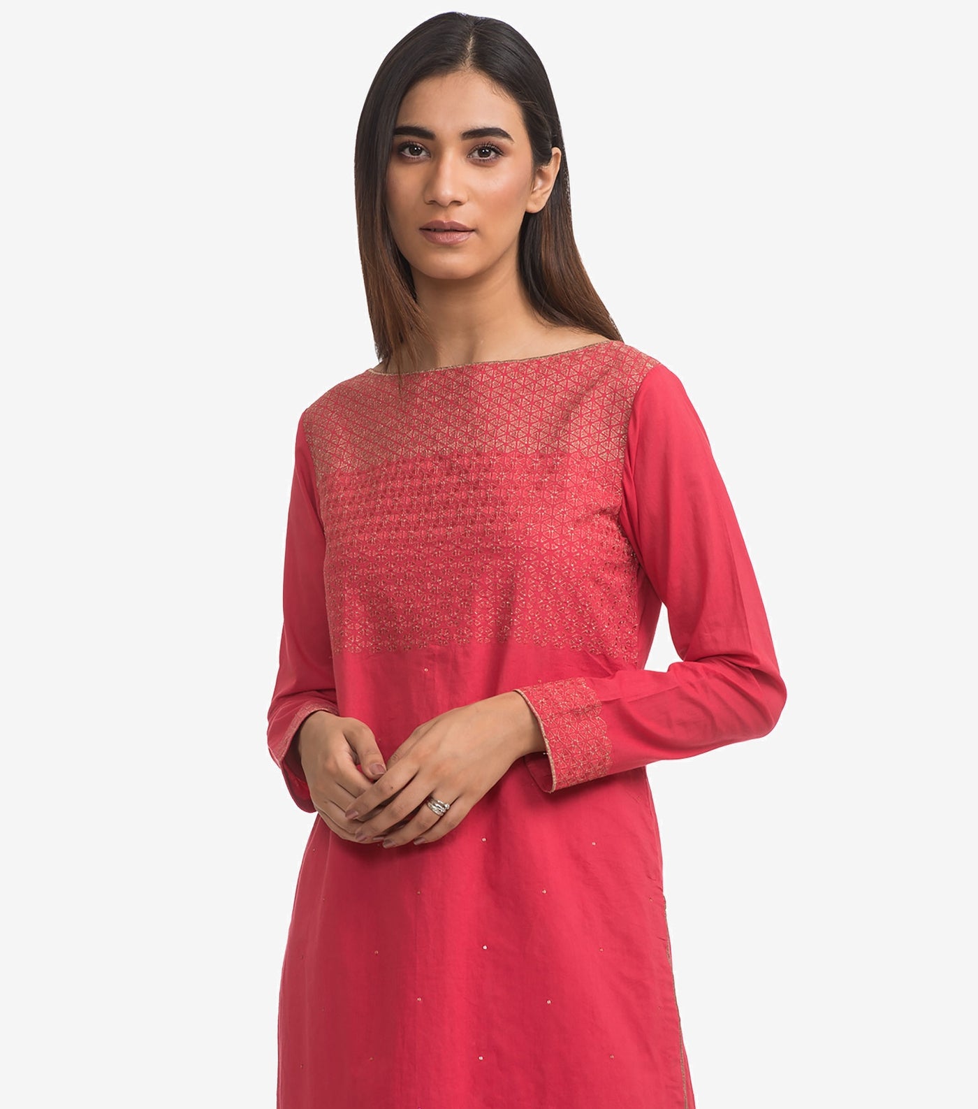 Pink Cambric Embroidered Kurta