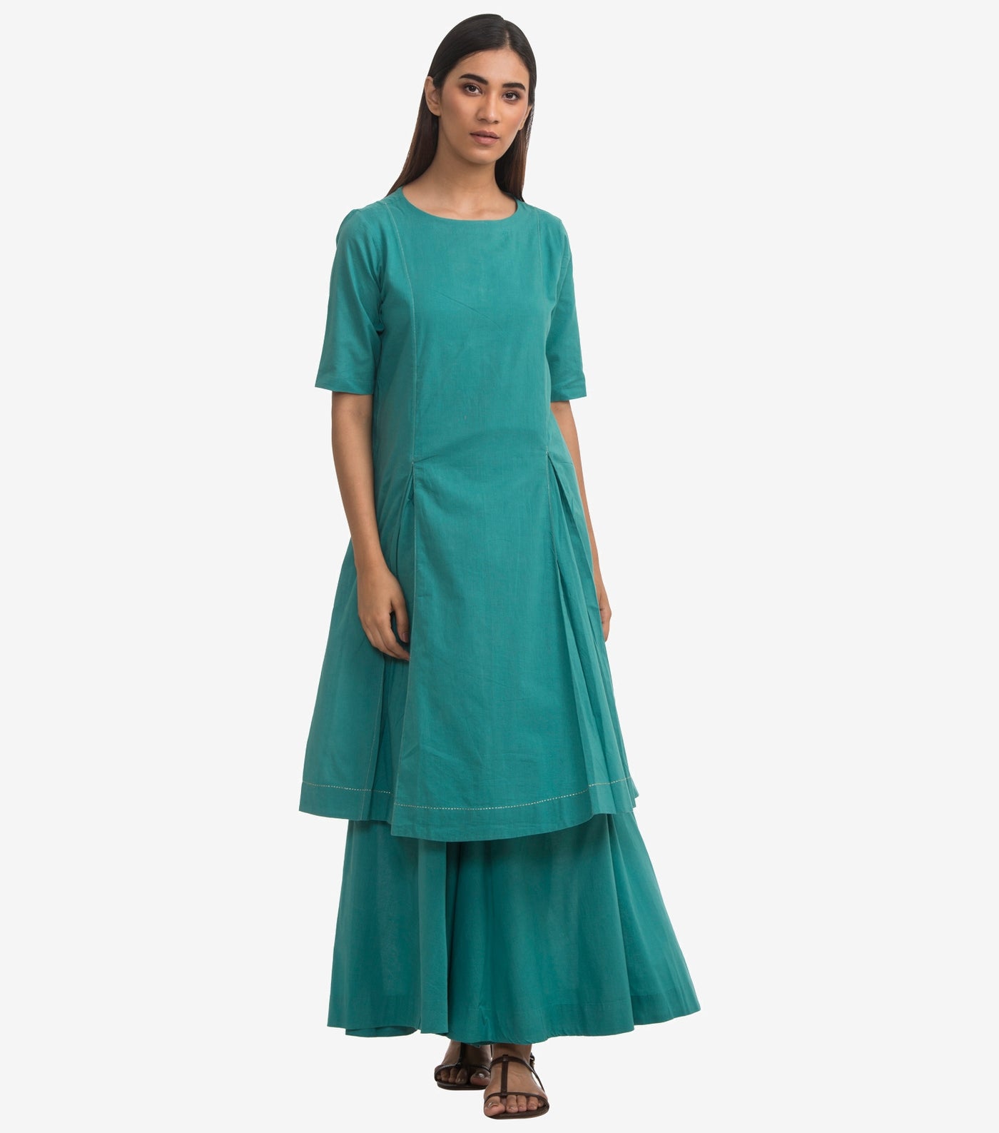 Green Cotton Solid Kurta Set