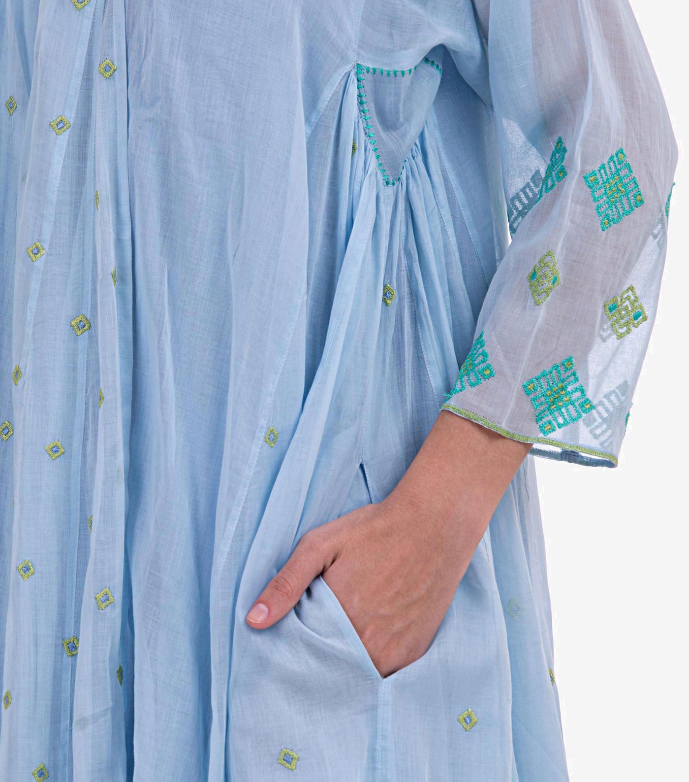 Sky Blue Embroidered Cotton Choga