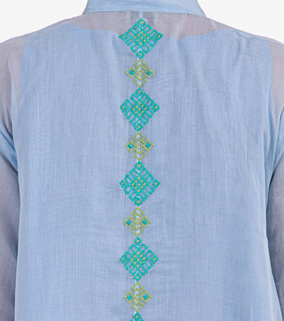 Sky Blue Embroidered Cotton Choga