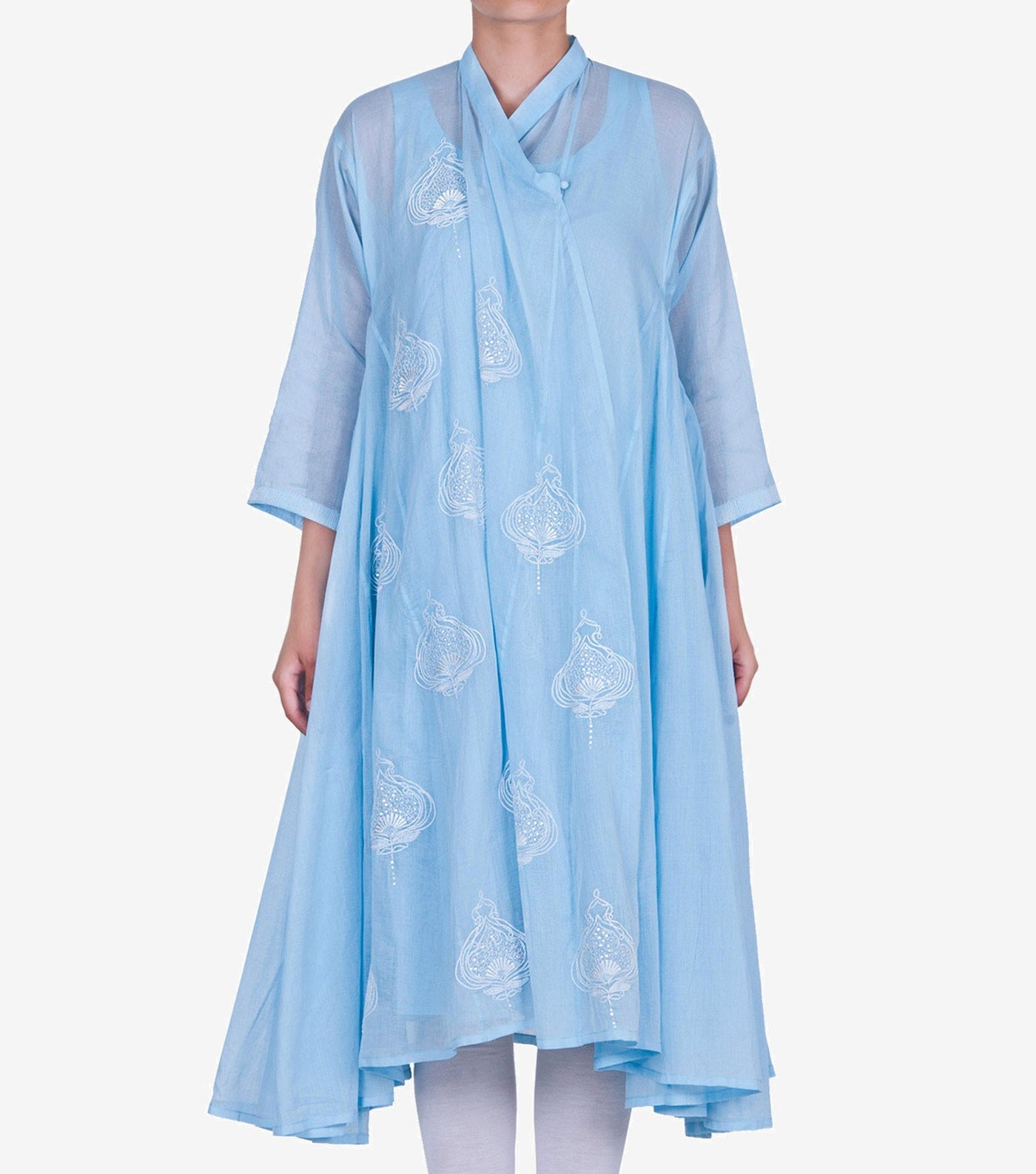 Sky Blue Embroidered Cotton Choga