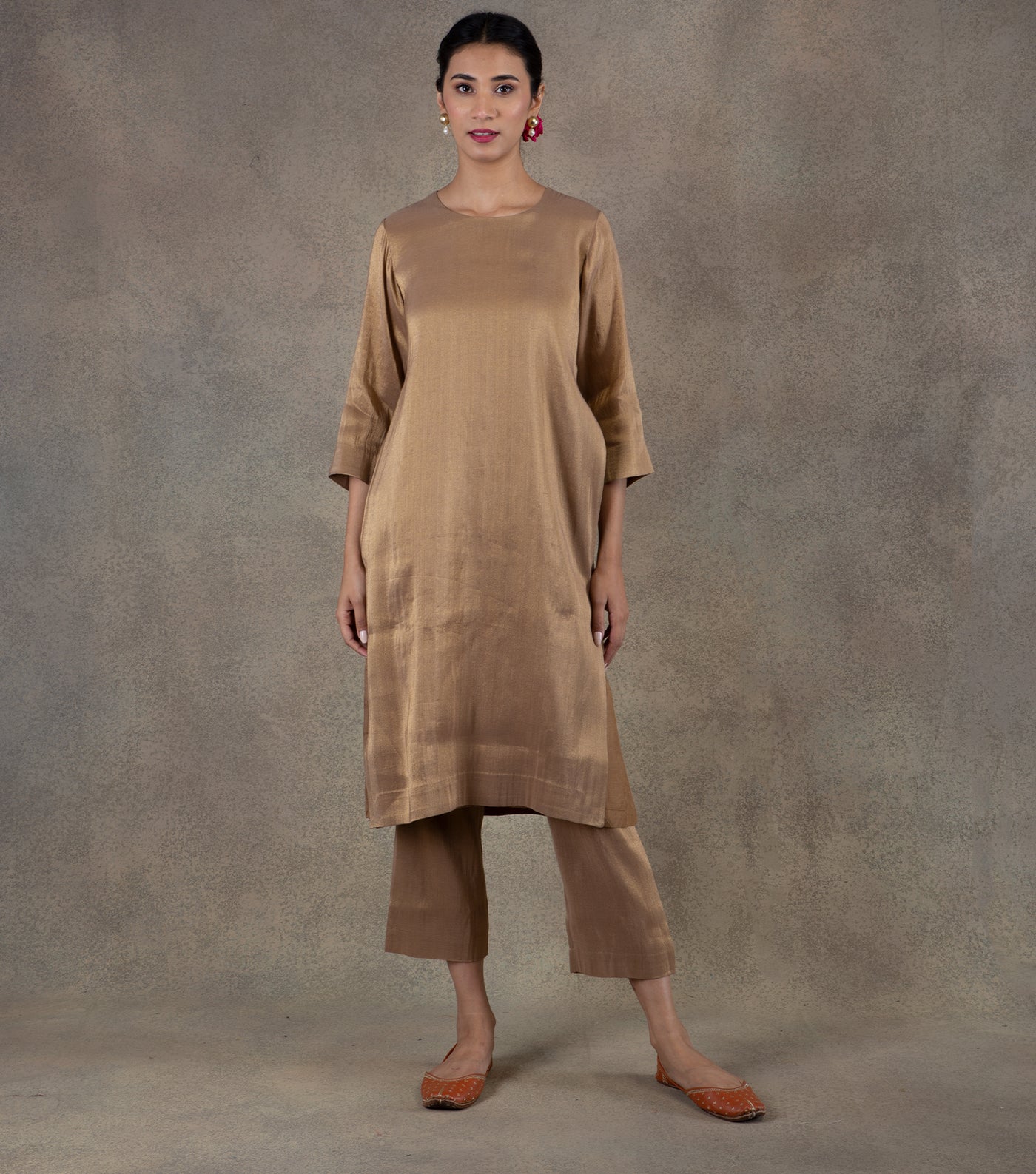 Beige Tissue Kurta & Palazzo Pants Set