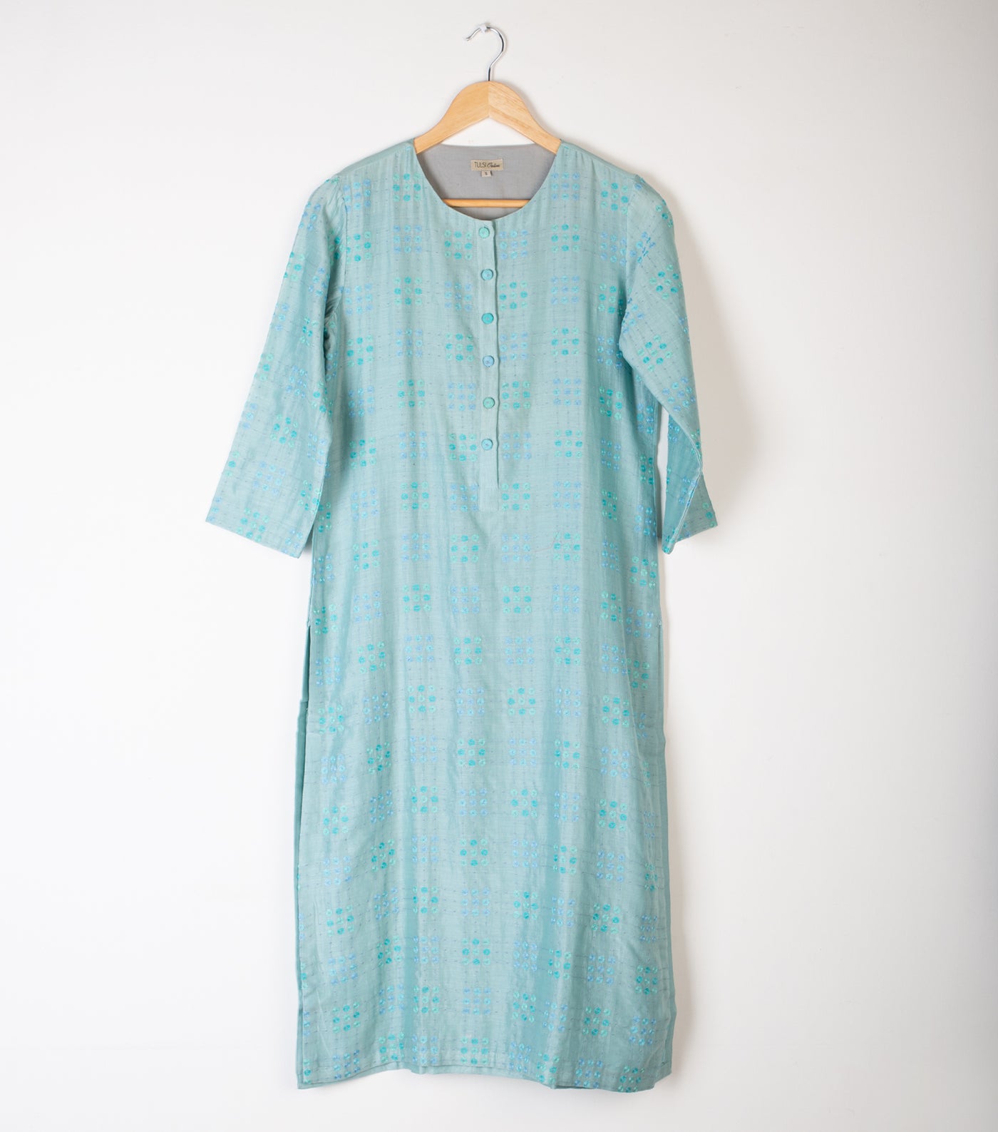 Sea Green Embroidered Cotton Kurta