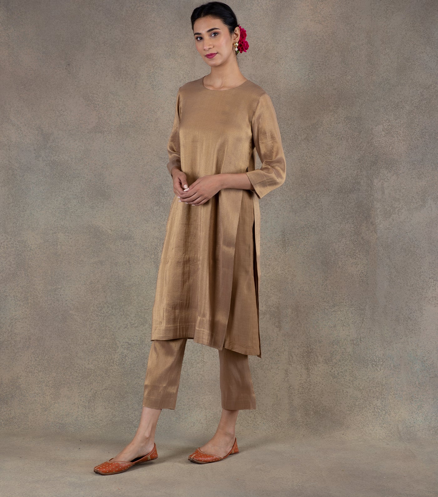 Beige Tissue Kurta & Palazzo Pants Set