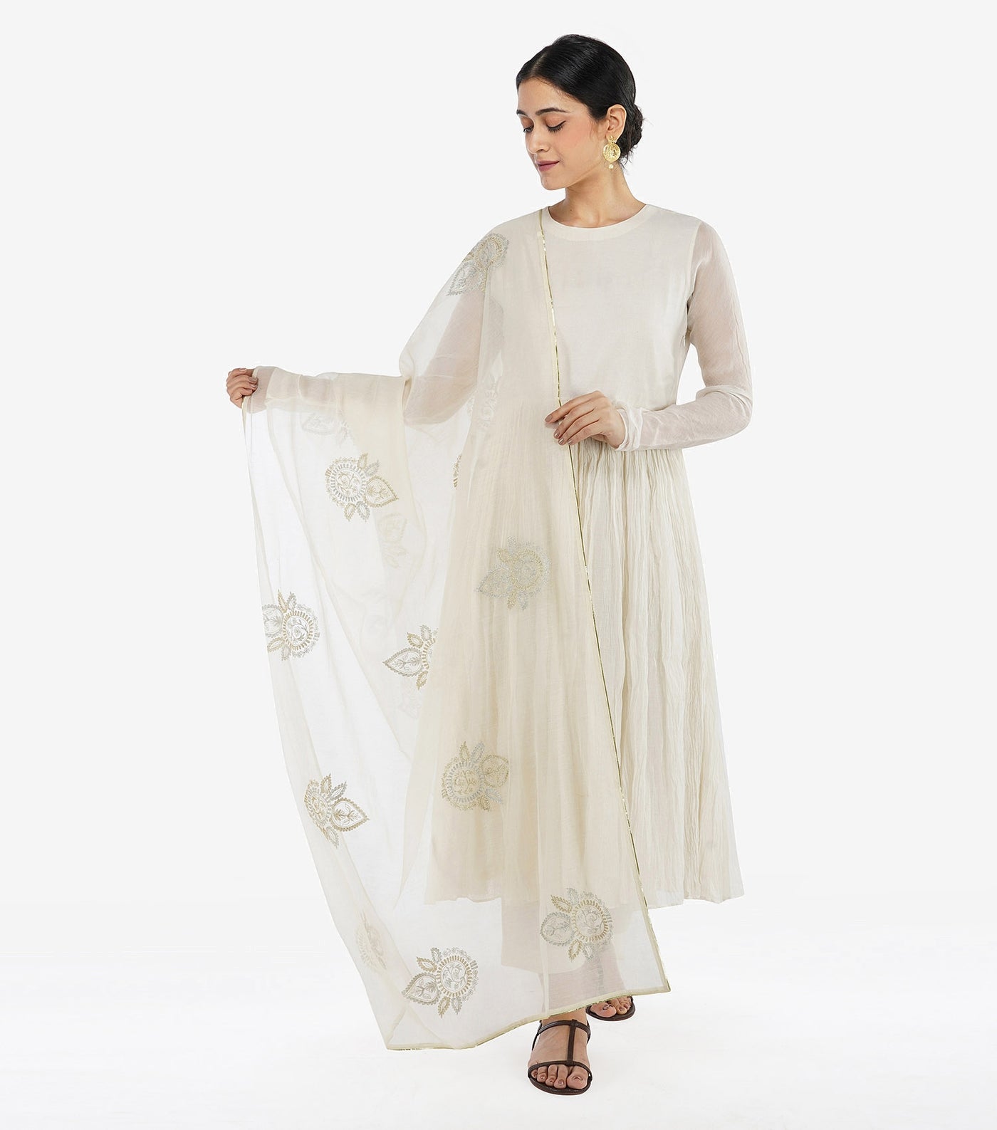 Natural chanderi embroidered dupatta