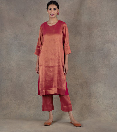 Pink Tissue Kurta & Palazzo Pants Set