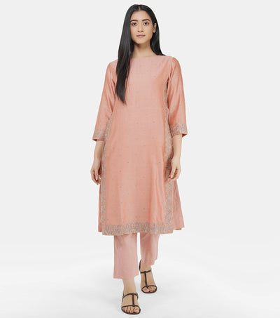 Peach Cotton Silk Kurta & Cotton Pants Set