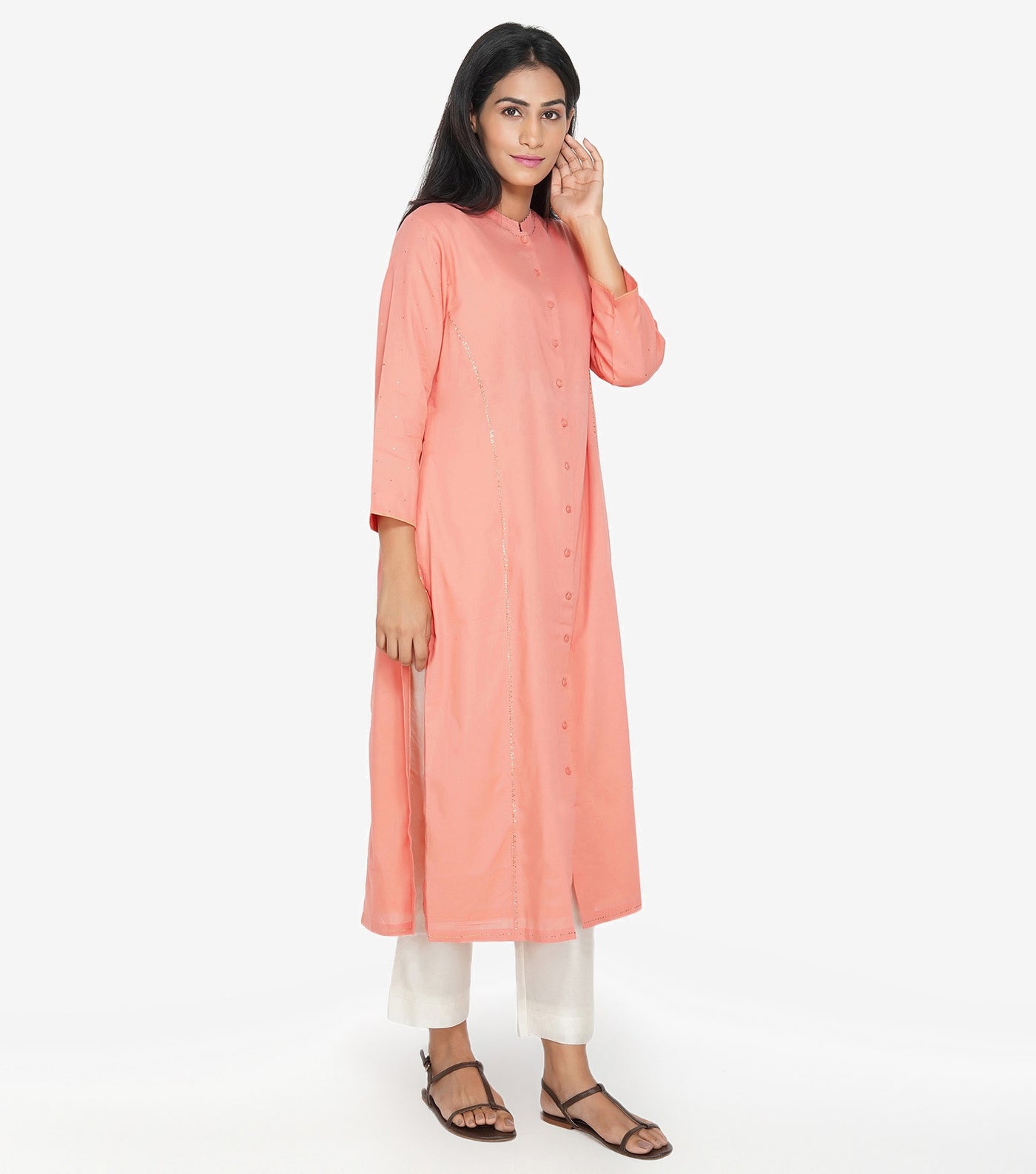 Peach fine cotton kurta