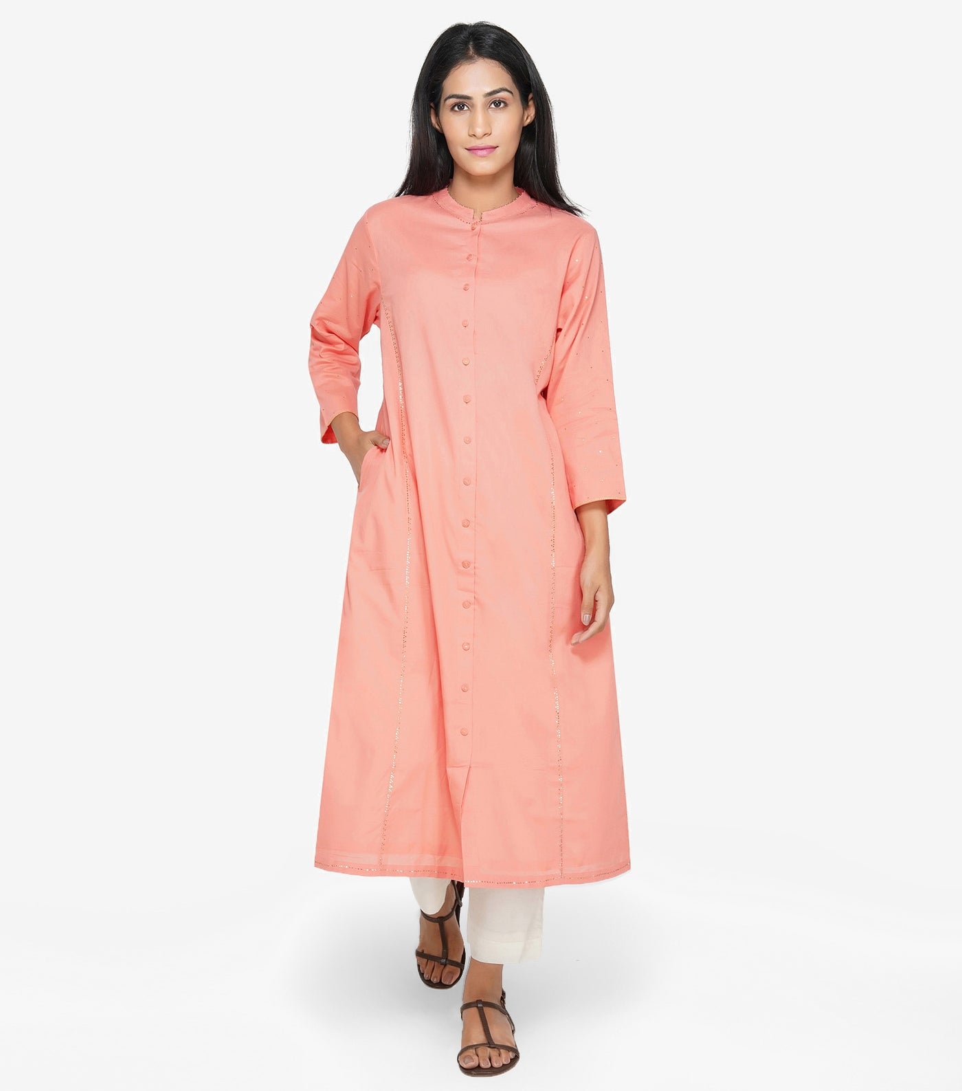 Peach fine cotton kurta