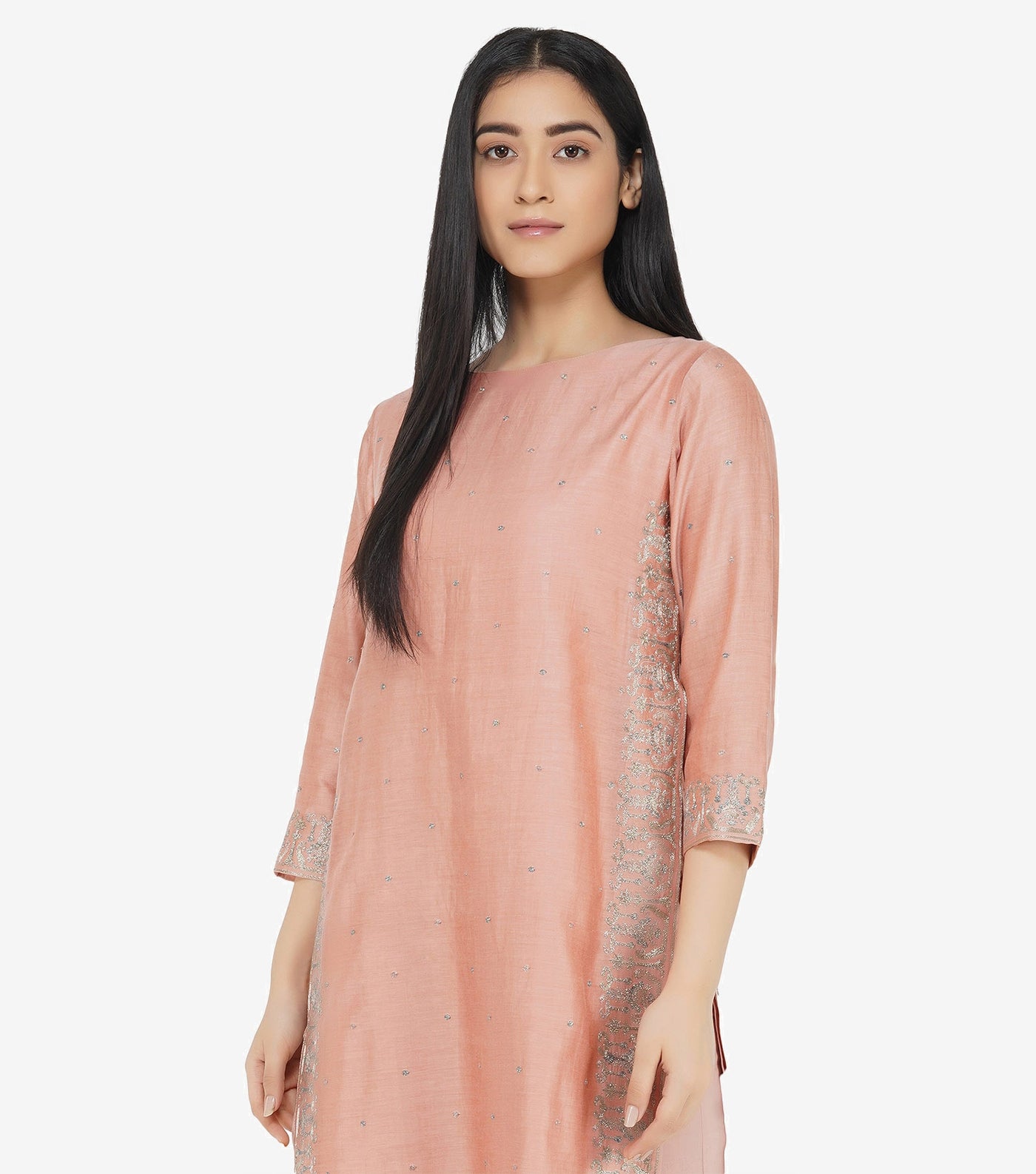 Peach Cotton Silk Kurta & Cotton Pants Set