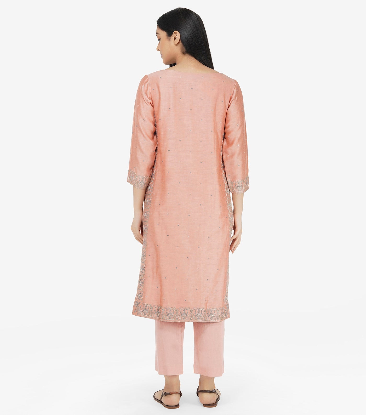 Peach Cotton Silk Kurta & Cotton Pants Set