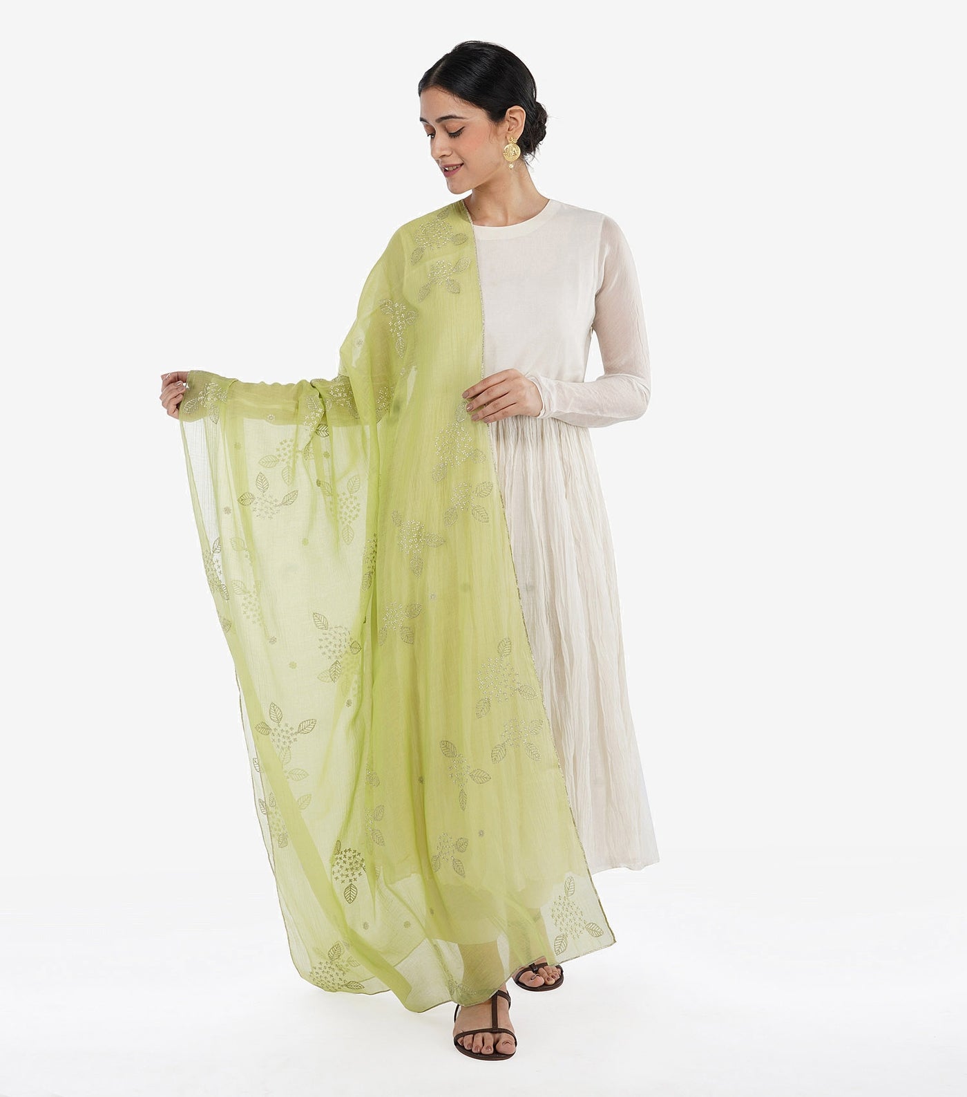 Grape green chanderi embroidered dupatta