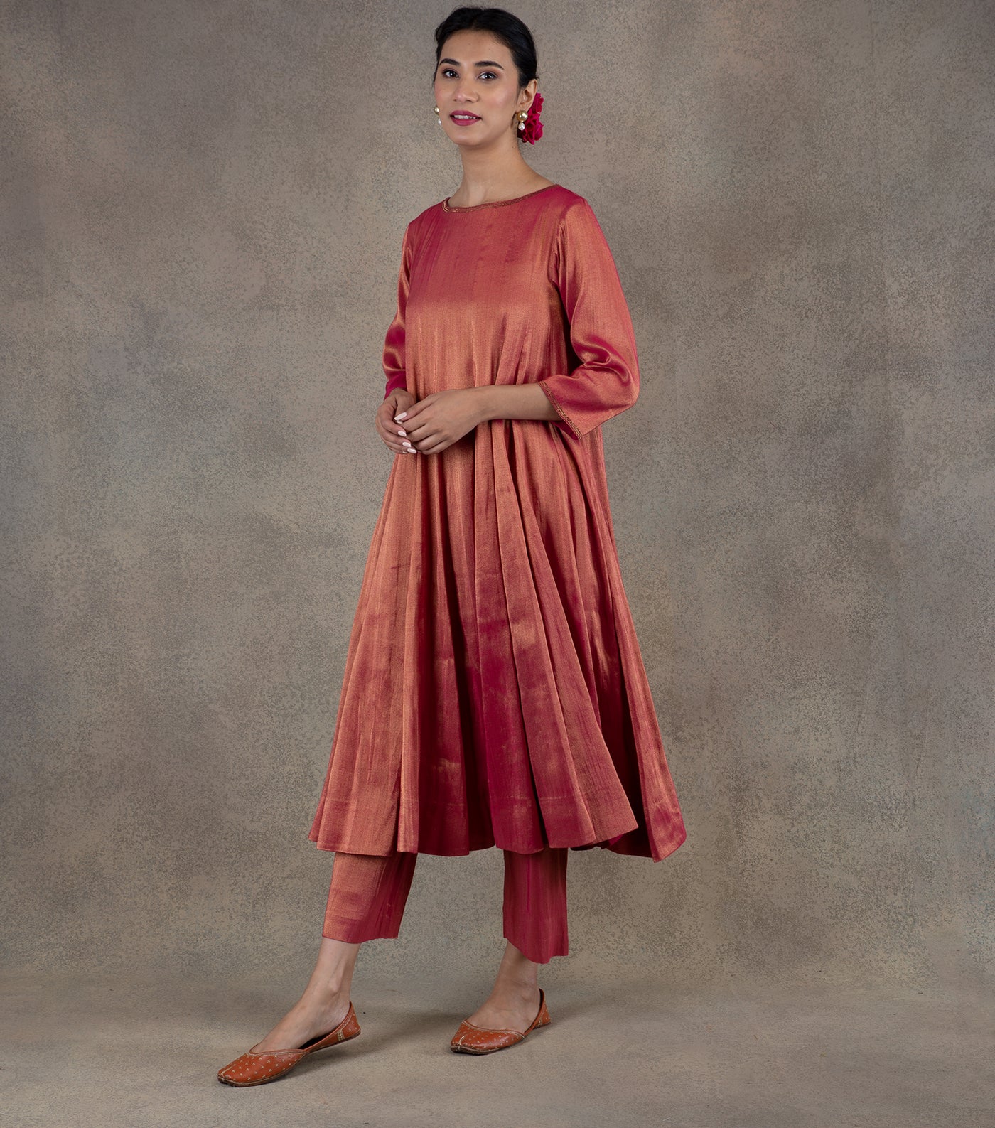 Pink Tissue Kurta with Palazzo Pants Set