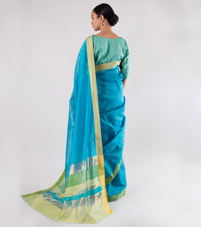 Blue Handwoven Chanderi Silk Saree