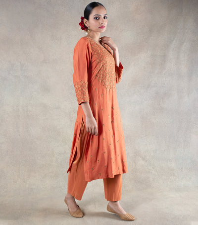 Burnt Orange Hand Embroidered Suit Set