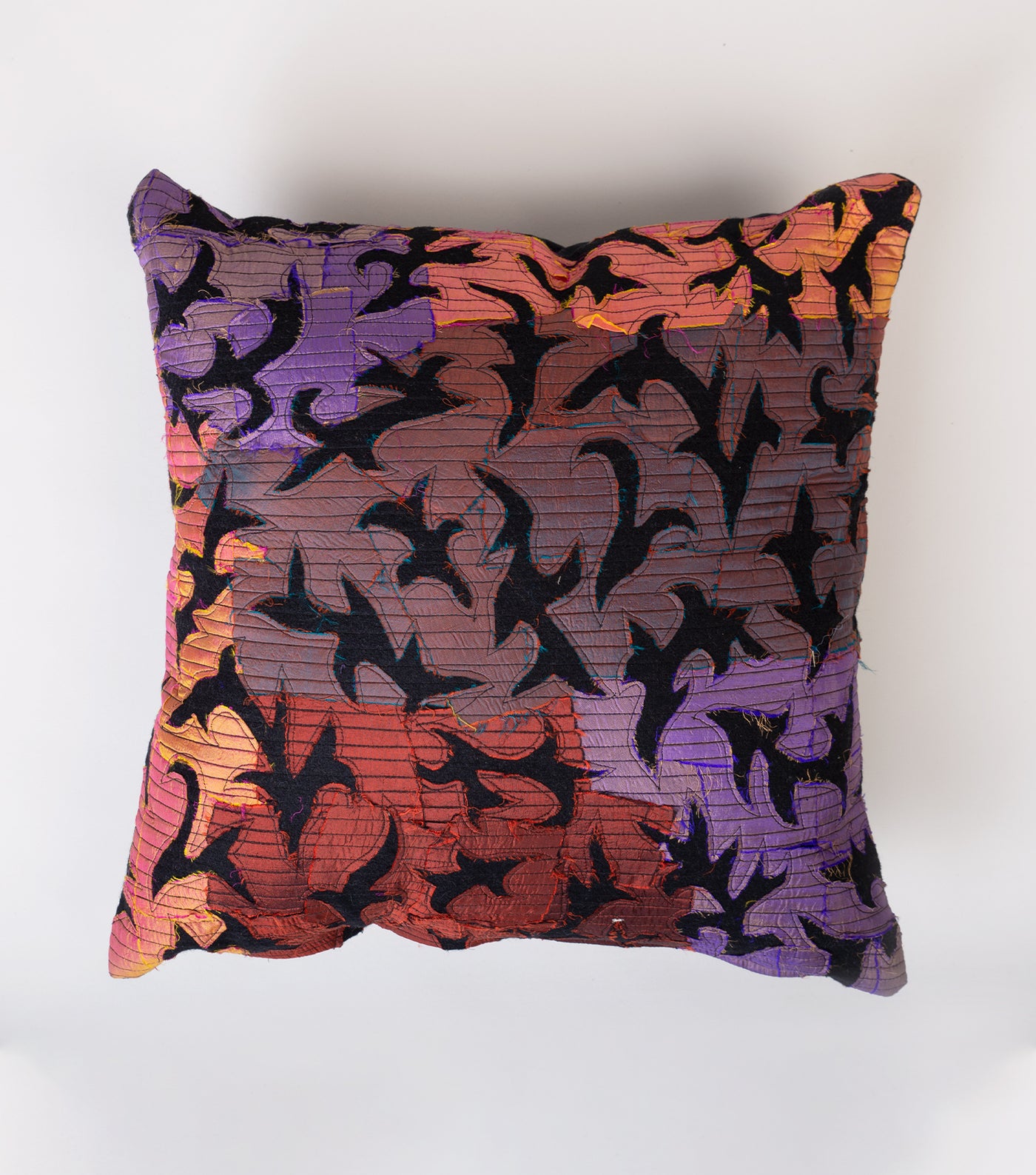 Black Patch Work Embroidered Cotton Cushion Cover