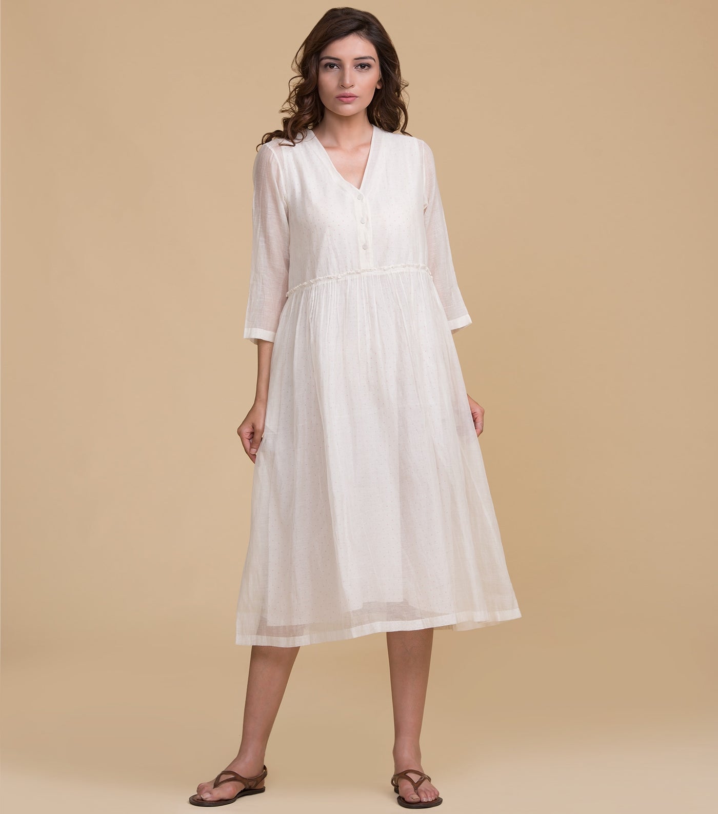 White solid cotton dress