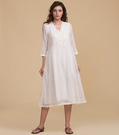 White solid cotton dress