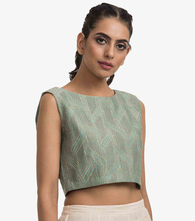 Green chanderi embroidered blouse