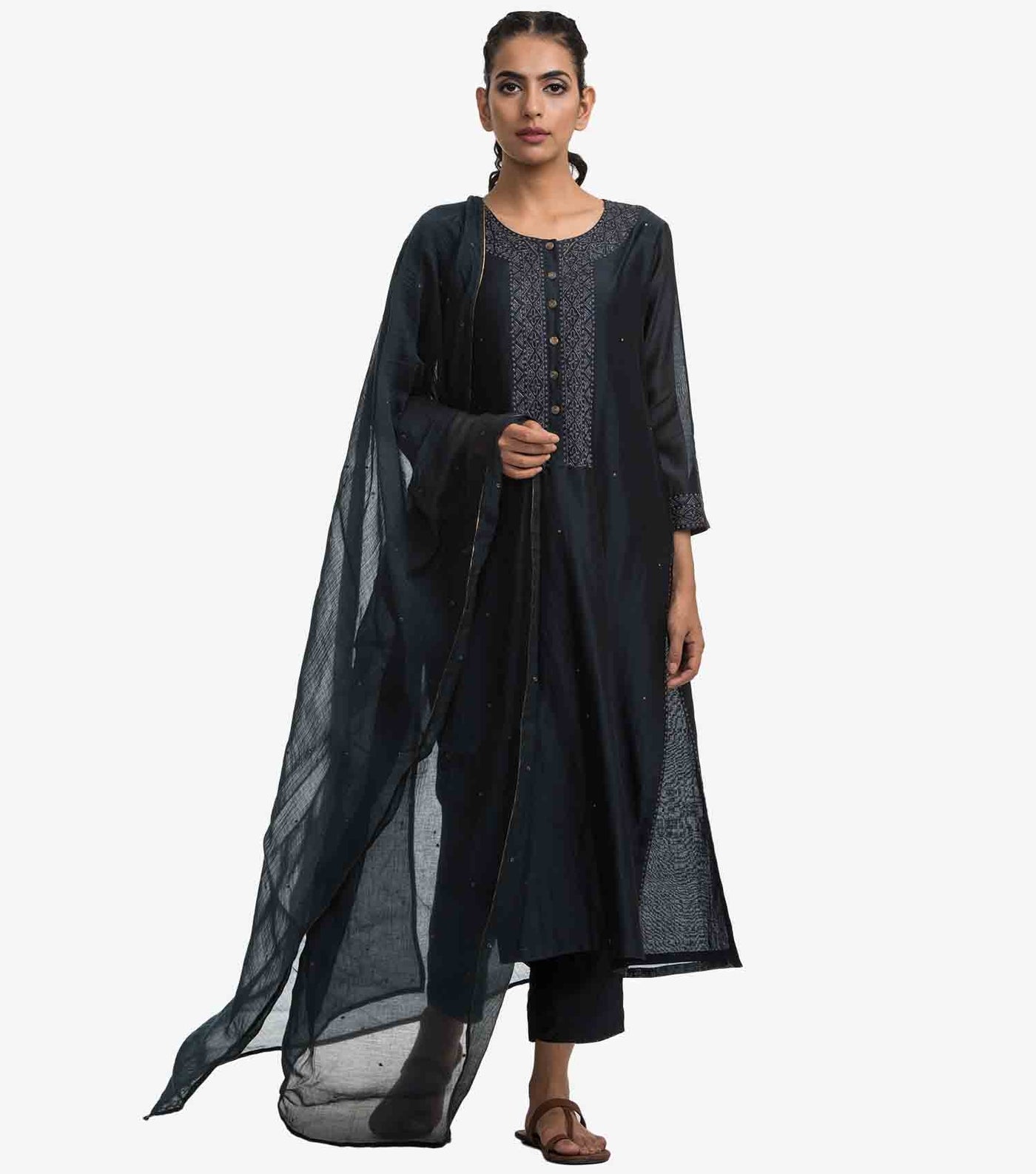 Navy blue chanderi dupatta