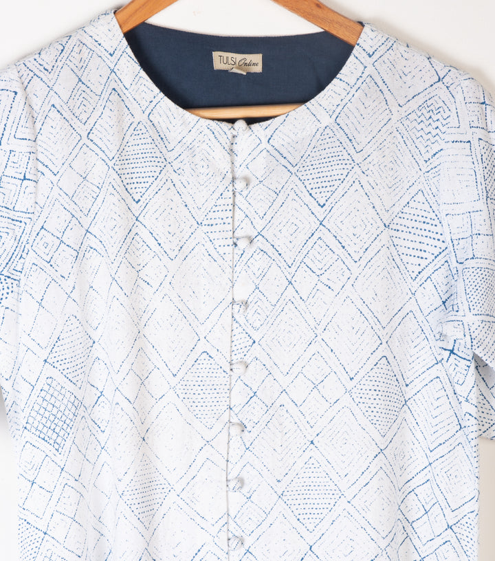 White Printed Cotton Kurta