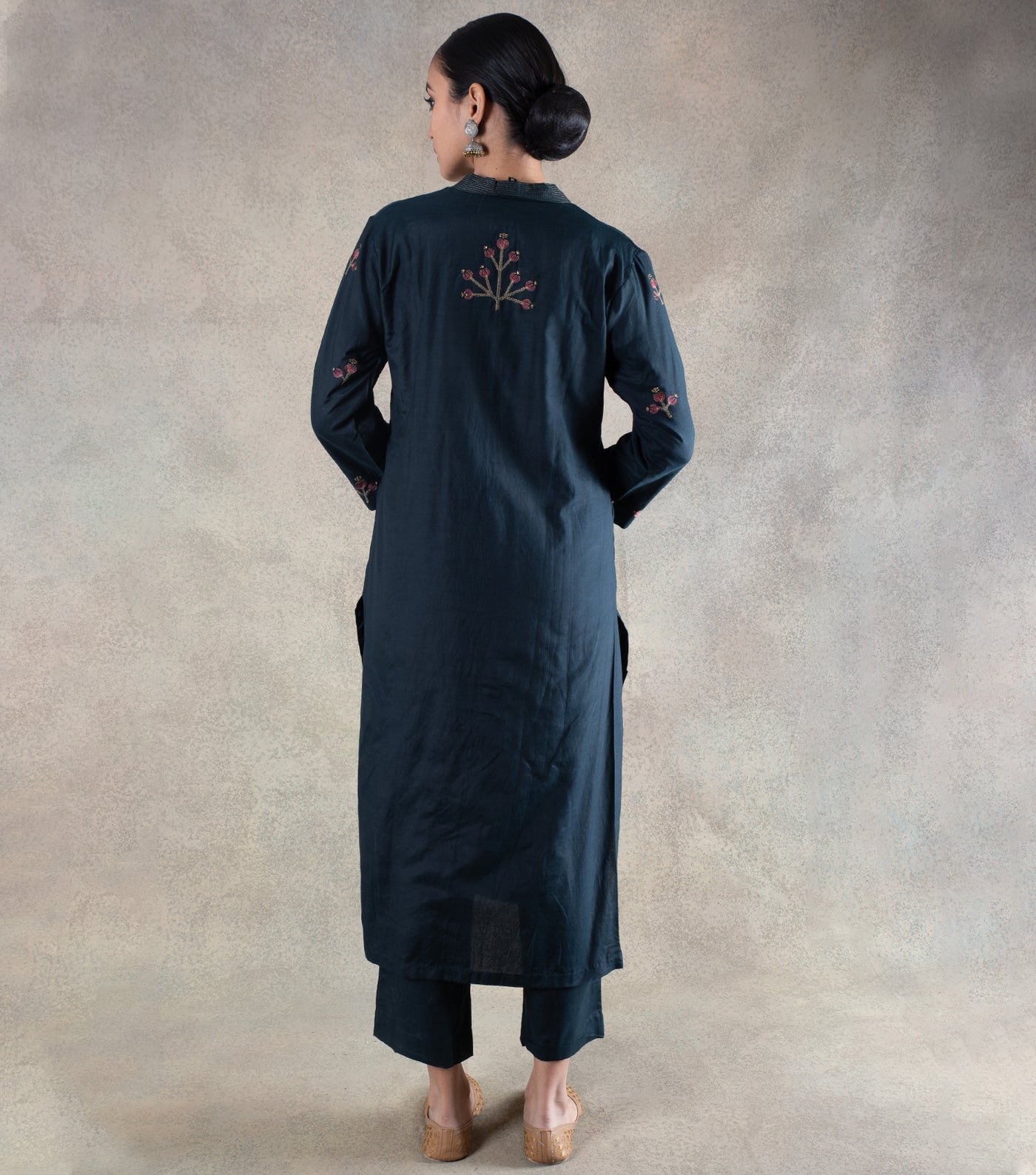 Green Embroidered Cotton Silk Kurta with Pants - Set of 2