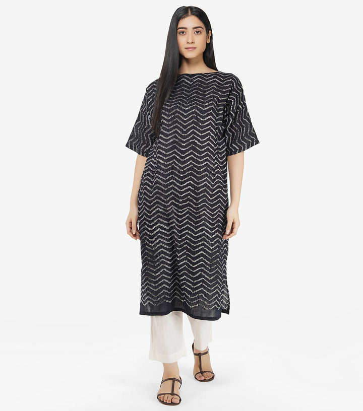 Black bandhani cotton kurta