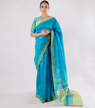Blue Handwoven Chanderi Silk Saree