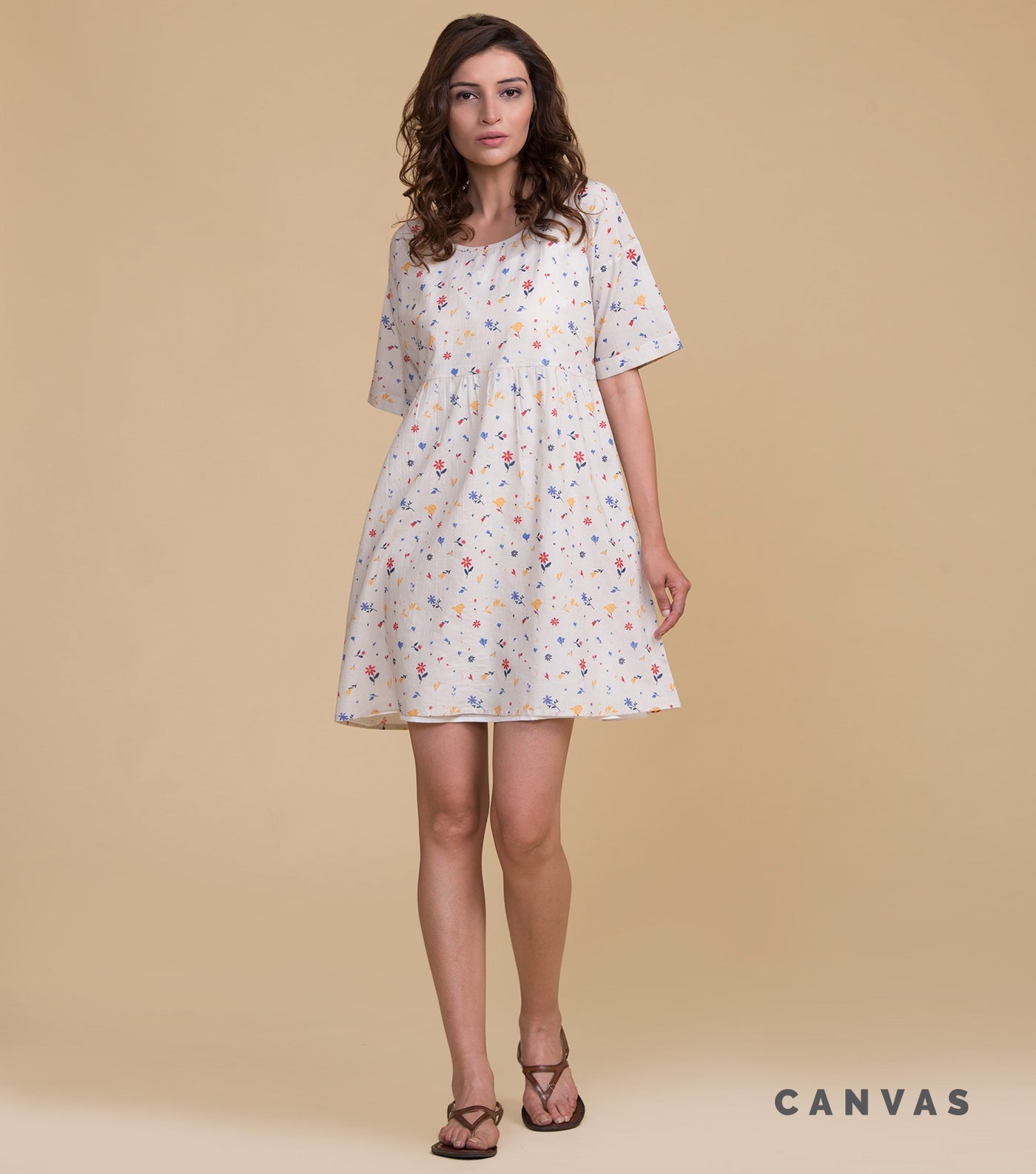 Beige floral cotton top
