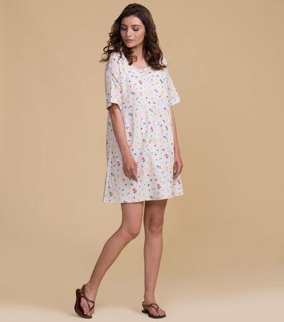 Beige floral cotton top