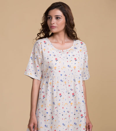 Beige floral cotton top