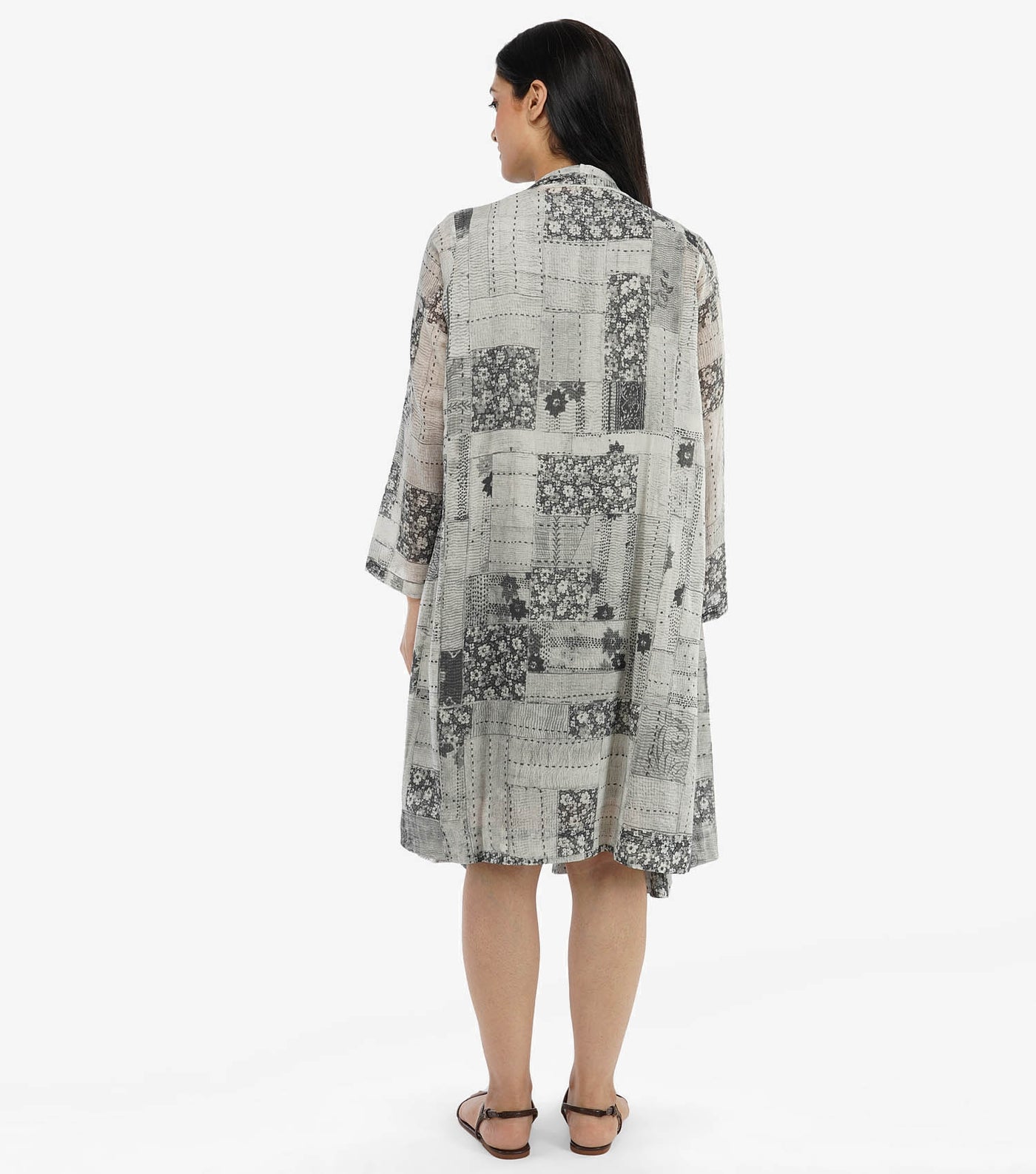 Grey silk printed cape dress