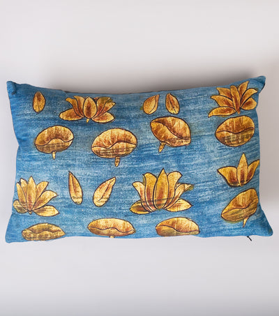 Blue Yellow Printed Cotton Cushion Cover