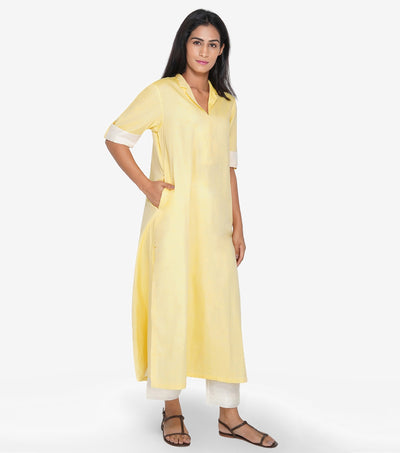 Yellow fine cotton solid kurta