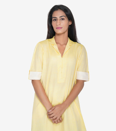 Yellow fine cotton solid kurta
