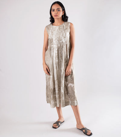 Olive Green Printed Cotton Dress