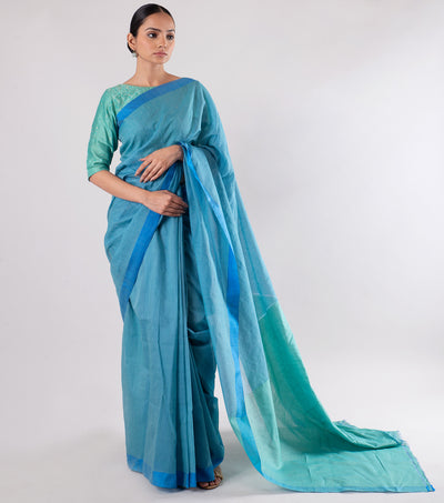 Blue Dual toned Handwoven Maheshwari Saree