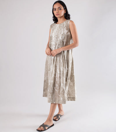 Olive Green Printed Cotton Dress