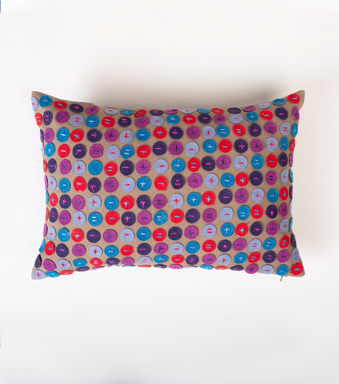 Grey Patch Work Embroidered Cotton Cushion Cover