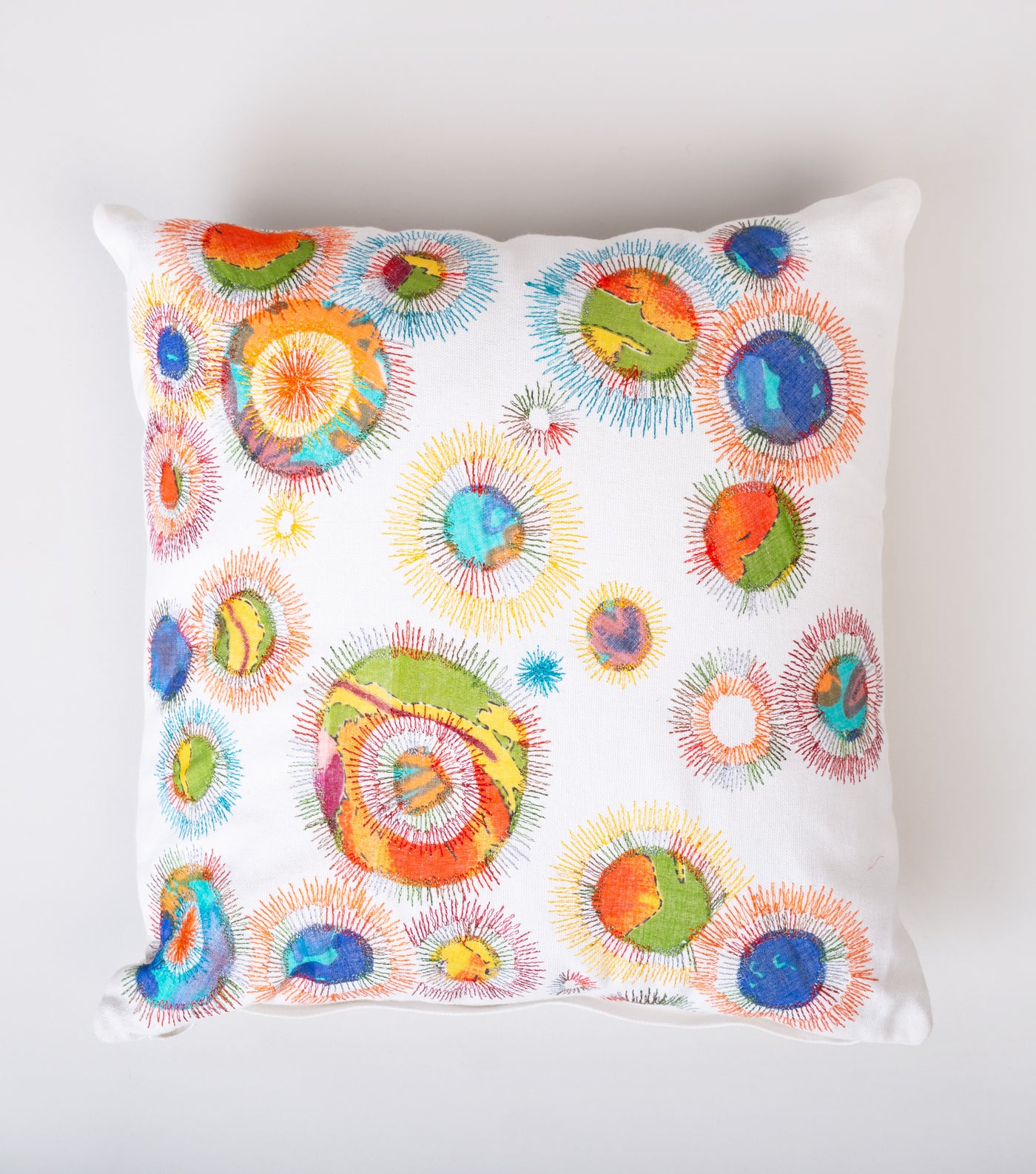 White Patch Work Embroidered Cotton Cushion Cover