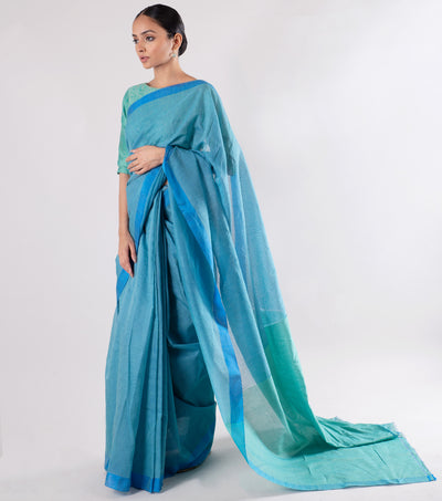 Blue Dual toned Handwoven Maheshwari Saree