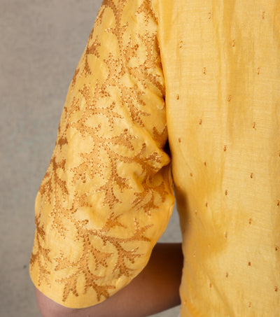 Yellow chanderi embroidered Blouse